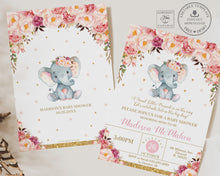 Load image into Gallery viewer, Chic Whimsical Elephant Blush Peach Floral Baby Shower Invitation EDITABLE TEMPLATE - Digital Printable File - Instant Download - EP3
