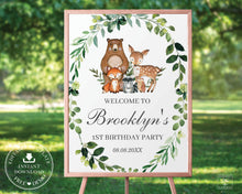 Load image into Gallery viewer, Rustic Greenery Woodland Animals Welcome Sign Baby Shower Birthday - Editable Template - Digital Printable File - Instant Download - WL1
