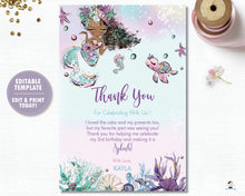 Load image into Gallery viewer, Whimsical Mermaid Brown Skin African Thank You Card Editable Template - Instant Download - Digital Printable File - MT2
