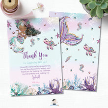 Load image into Gallery viewer, Whimsical Mermaid Brown Skin African Thank You Card Editable Template - Instant Download - Digital Printable File - MT2
