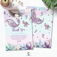 Load image into Gallery viewer, Whimsical Mermaid Thank You Card Editable Template - Instant Download - Digital Printable File - MT2
